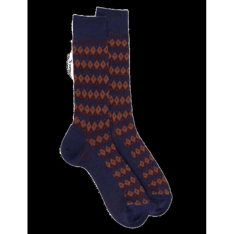 doré doré Chaussettes en laine à losanges tricolores - Bleu