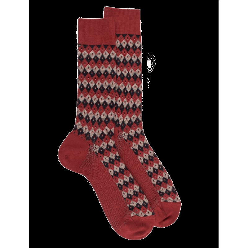 Doré Doré Chaussettes En Laine à Losanges Tricolores - Brique
