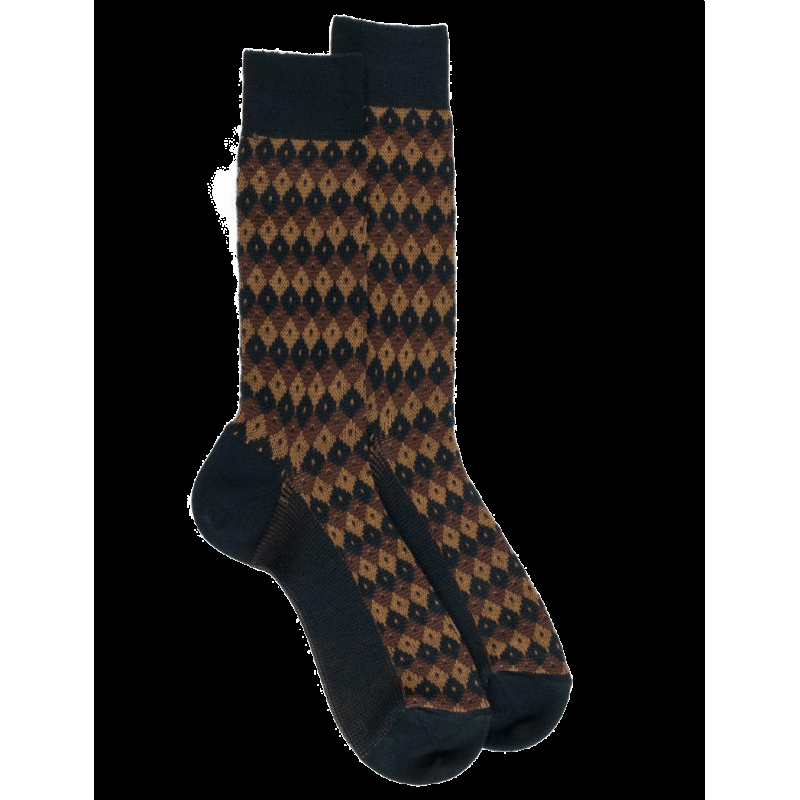 doré doré Chaussettes en laine à losanges tricolores - Vert