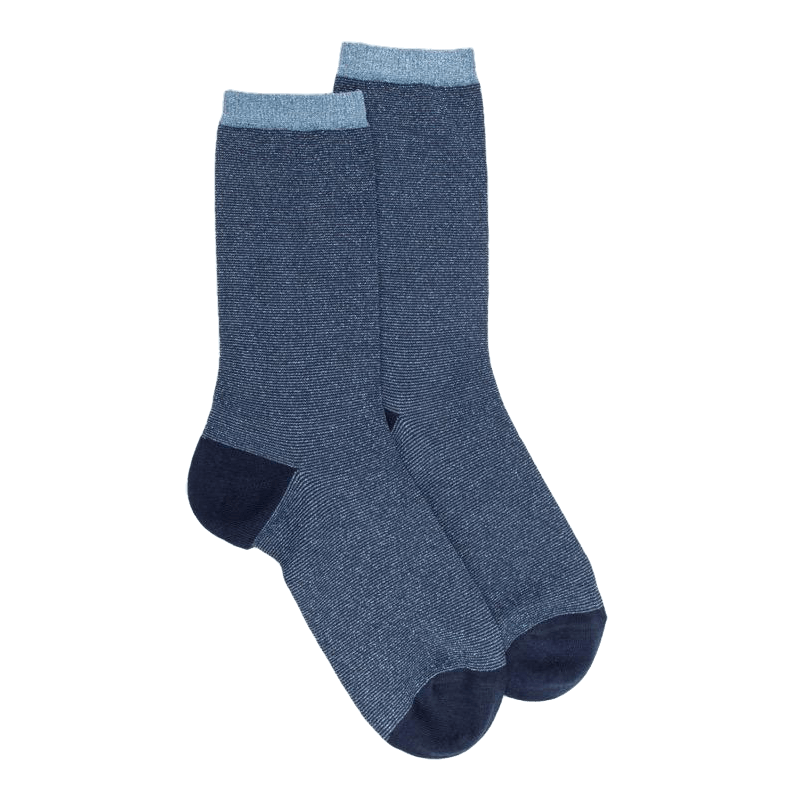 doré doré Chaussettes en laine à mini rayures brillantes - Bleu marine