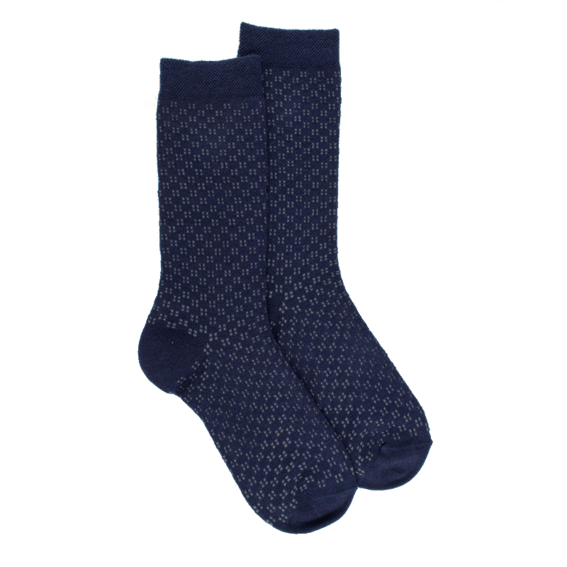 doré doré Chaussettes en laine pour enfants avec motif à micro-carré - Bleu Caban