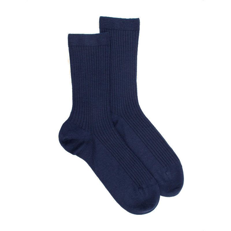 doré doré Chaussettes en laine unie côtelée pour femmes - Bleu Caban