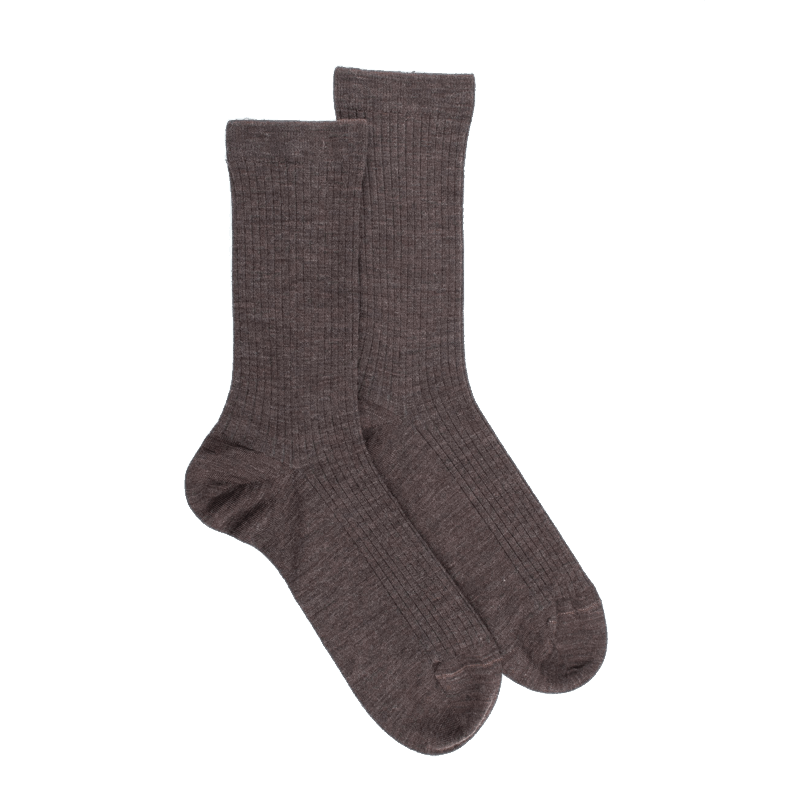 doré doré Chaussettes en laine unie côtelée pour femmes - Brun loutre