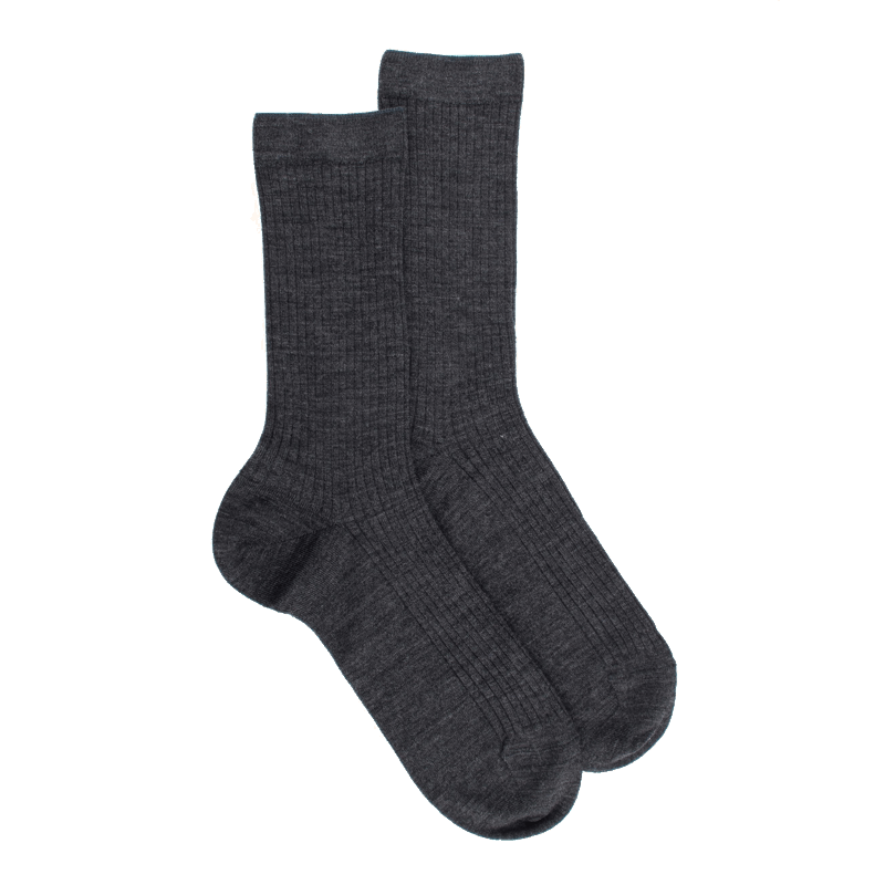 doré doré Chaussettes en laine unie côtelée pour femmes - Gris étain