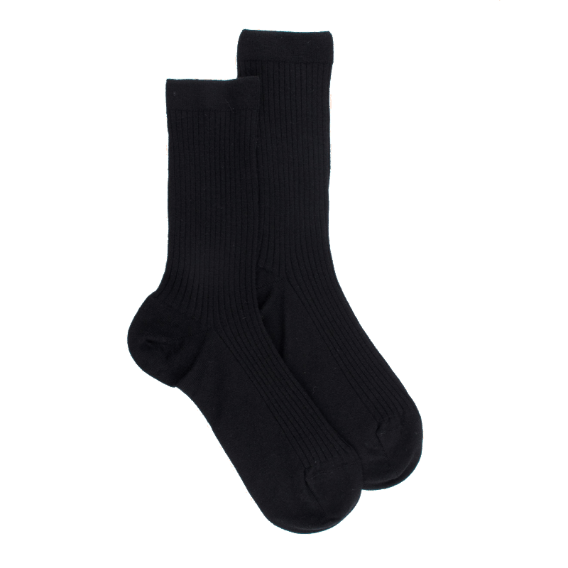 doré doré Chaussettes en laine unie côtelée pour femmes - Noir