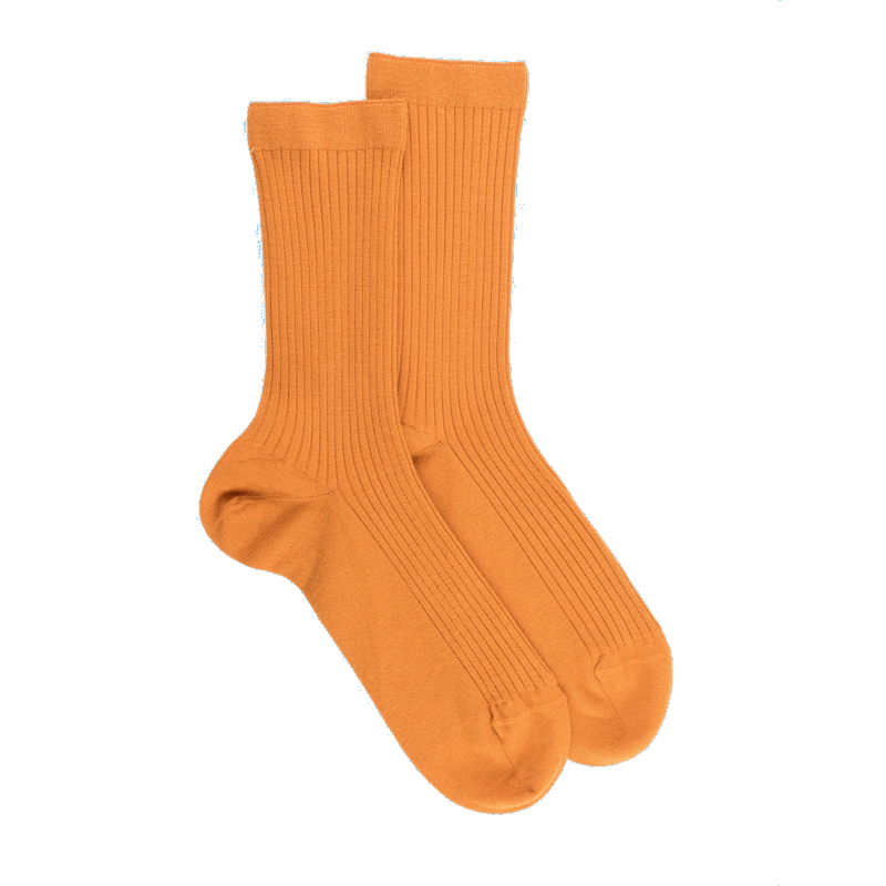 doré doré Chaussettes en laine unie côtelée pour femmes - Orange épices