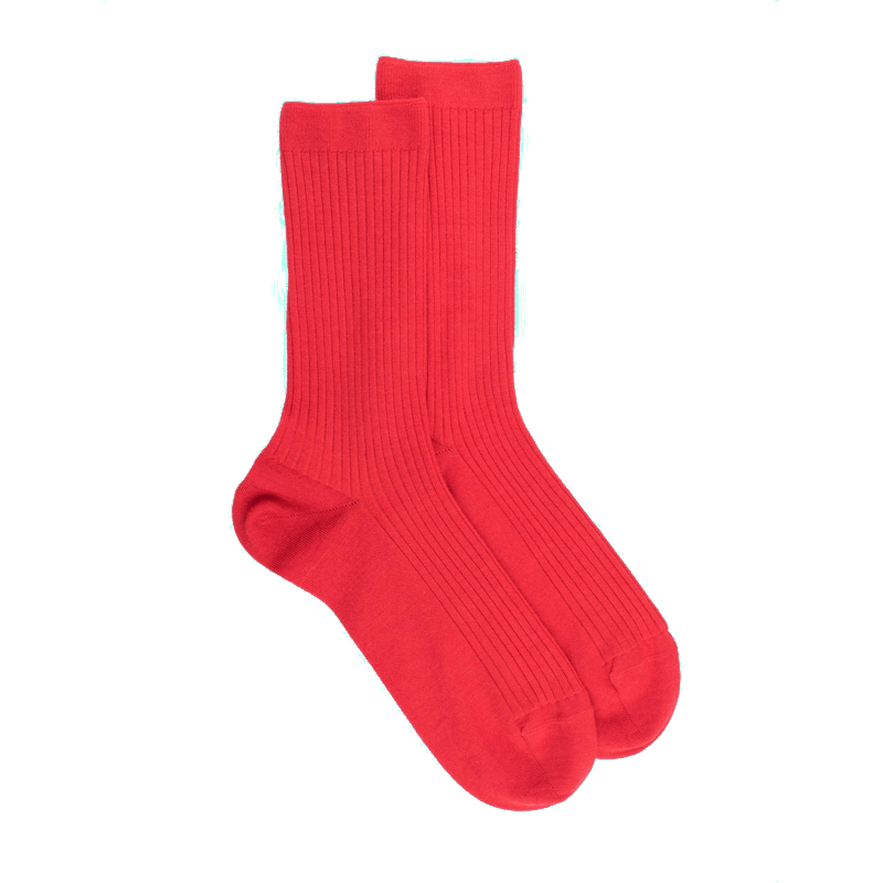 doré doré Chaussettes en laine unie côtelée pour femmes - Rouge groseille