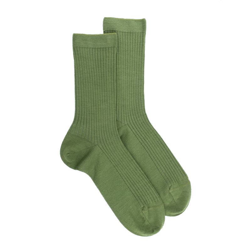 doré doré Chaussettes en laine unie côtelée pour femmes - Vert Campagne