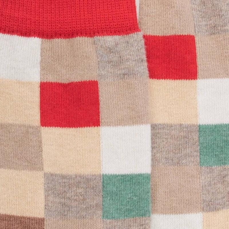 Doré Doré Chaussettes Enfant échiquier En Coton - Beige Grège & Rouge Ponceau