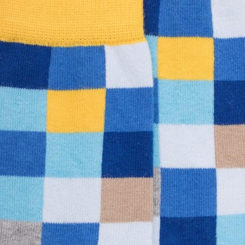 Doré Doré Chaussettes Enfant échiquier En Coton - Bleu Bassin & Jaune Papaye