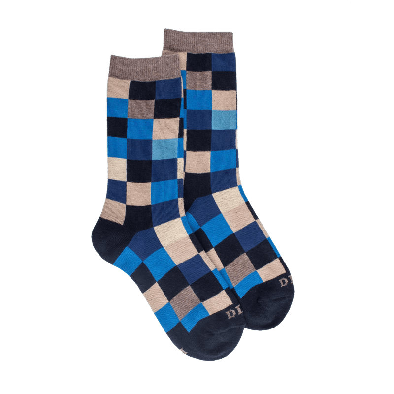 doré doré Chaussettes enfant échiquier en coton - Bleu marine foncé