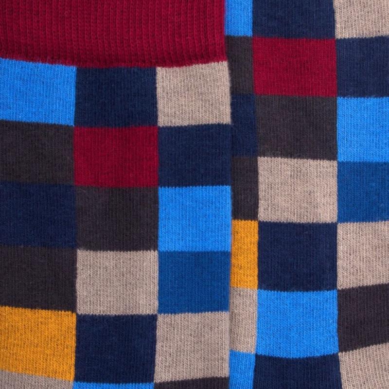 Doré Doré Chaussettes Enfant échiquier En Coton - Bleu & Violet Amarante