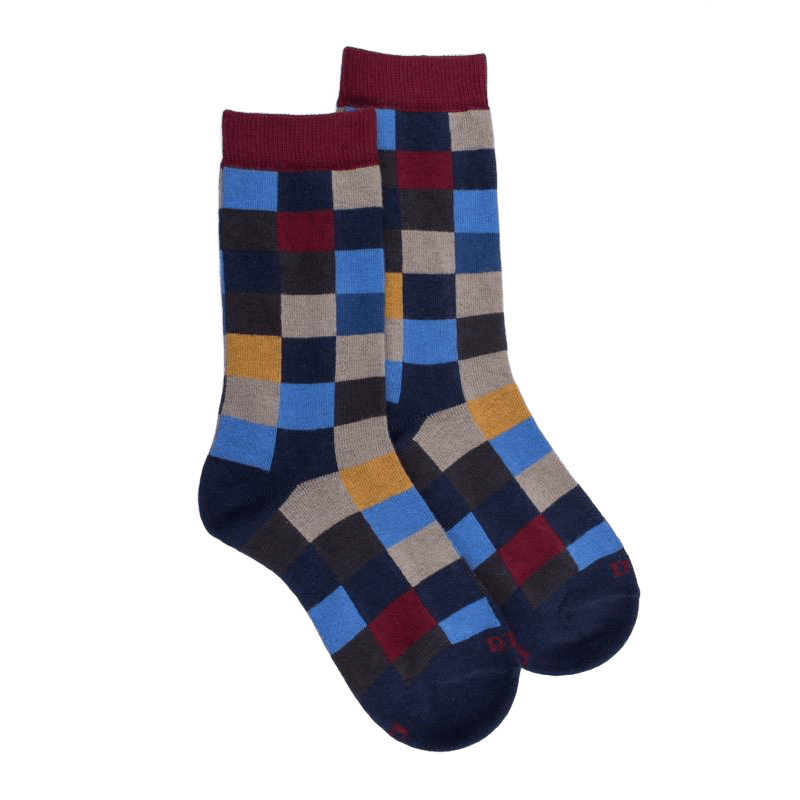 doré doré Chaussettes enfant échiquier en coton - Bleu & violet amarante