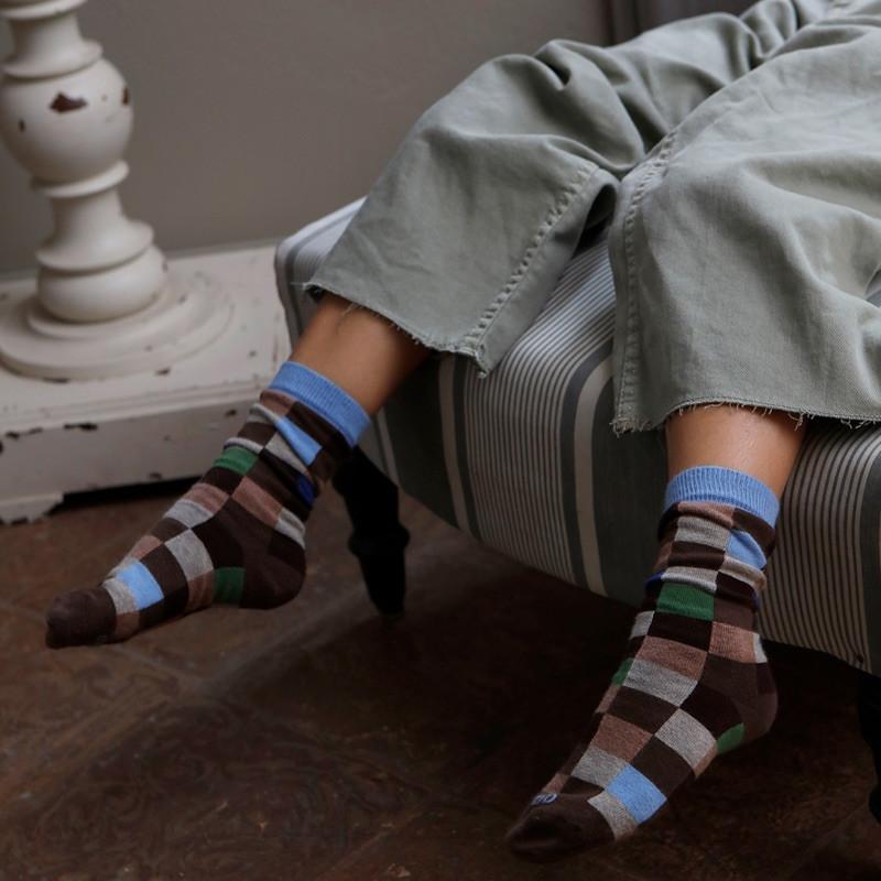 Doré Doré Chaussettes Enfant échiquier En Coton - Bois & Bleu Macadam