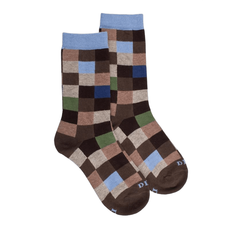Doré Doré Chaussettes Enfant échiquier En Coton - Bois & Bleu Macadam