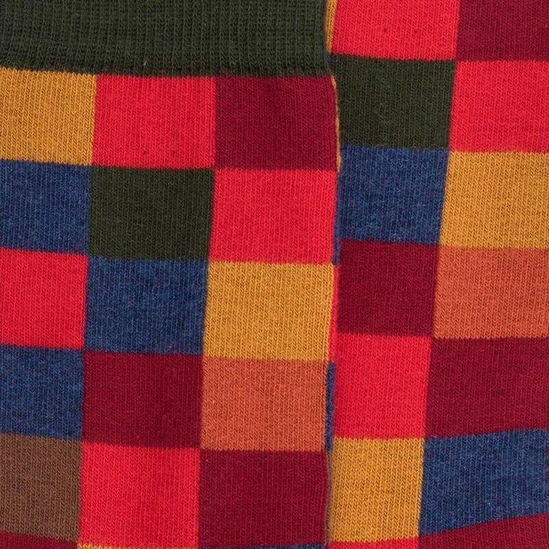 Doré Doré Chaussettes Enfant échiquier En Coton - Rouge Ponceau & Vert Thé