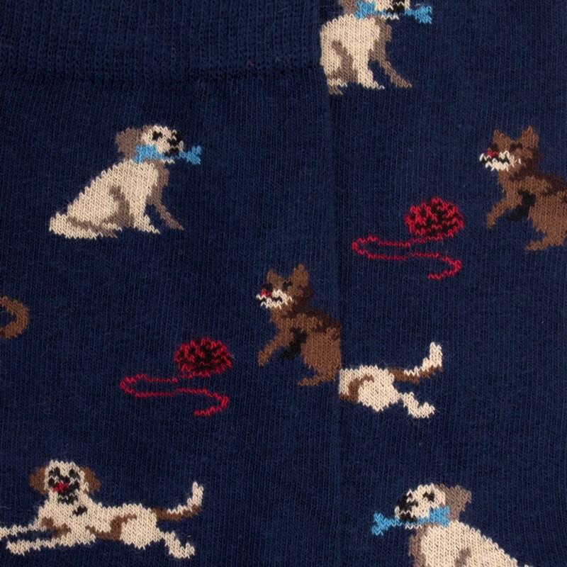 Doré Doré Chaussettes Enfant En Coton à Motif Chiens Et Chats - Bleu Voilier