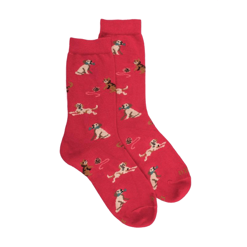 doré doré Chaussettes enfant en coton à motif chiens et chats - Rouget