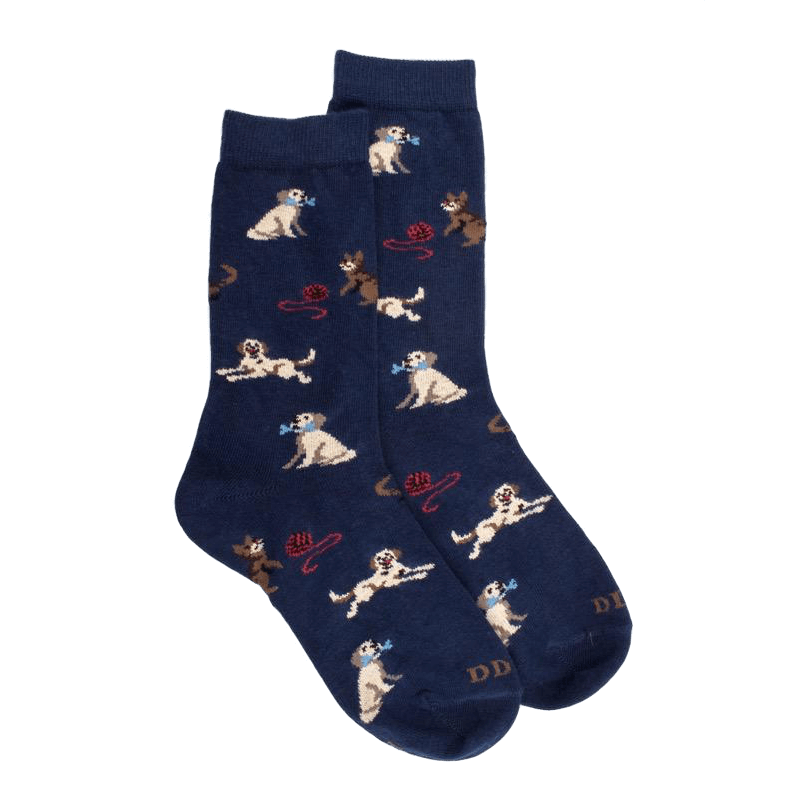 doré doré Chaussettes enfant en coton à motif chiens et chats - Bleu Voilier
