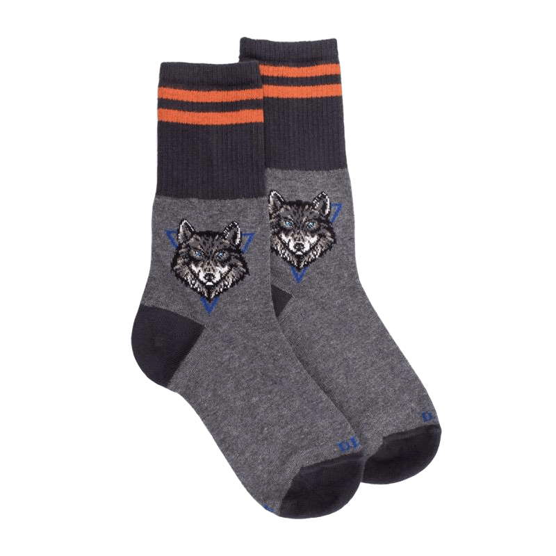 doré doré Chaussettes enfant en coton à motif loup - Gris oxford