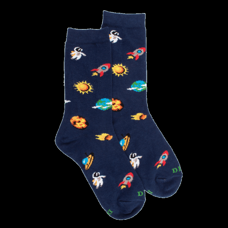 doré doré Chaussettes enfant en coton à motif univers - Bleu Voilier