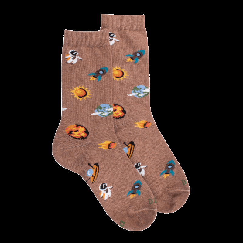doré doré Chaussettes enfant en coton à motif univers - Marron Caille