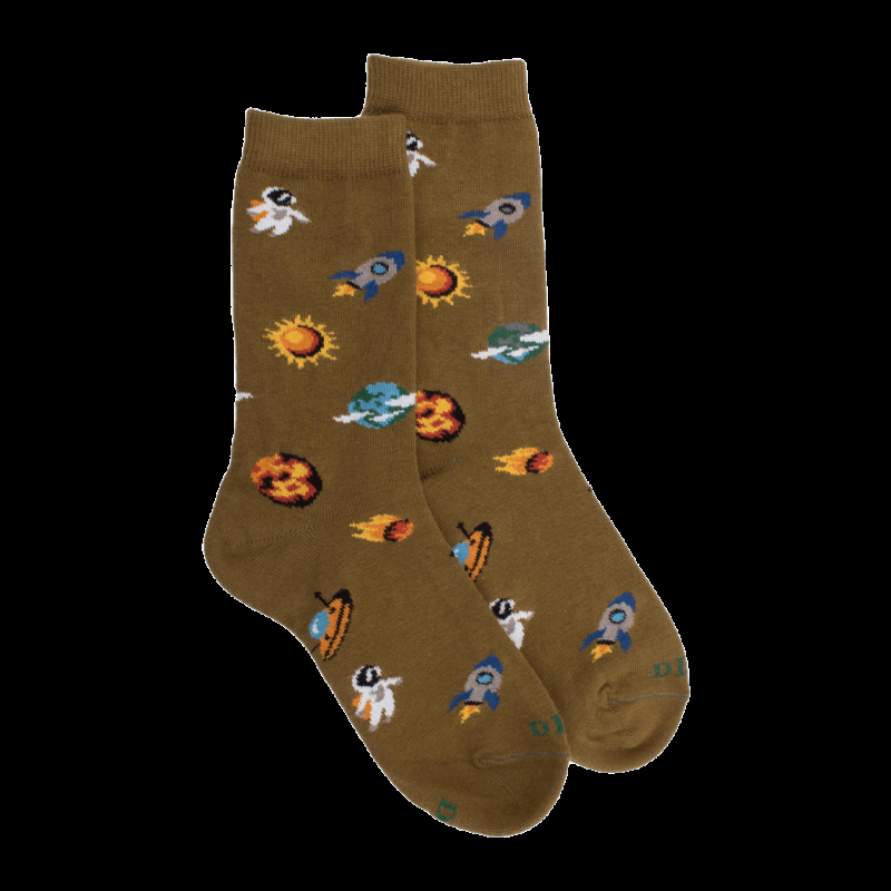 doré doré Chaussettes enfant en coton à motif univers - Vert pistache
