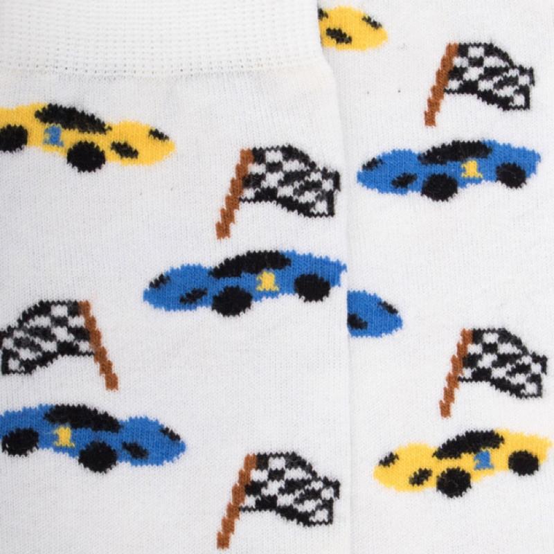 Doré Doré Chaussettes Enfant En Coton à Motifs Voitures De Course - Blanc