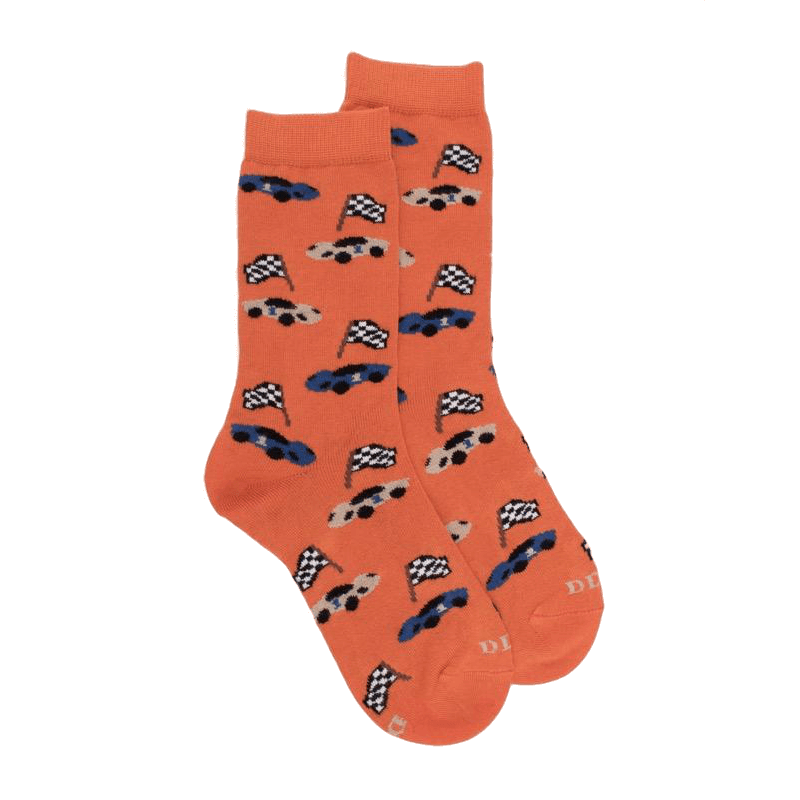 Doré Doré Chaussettes Enfant En Coton à Motifs Voitures De Course - Abricot