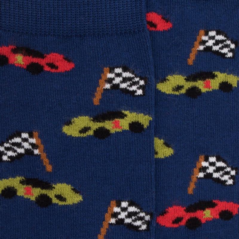 Doré Doré Chaussettes Enfant En Coton à Motifs Voitures De Course - Bleu Voilier