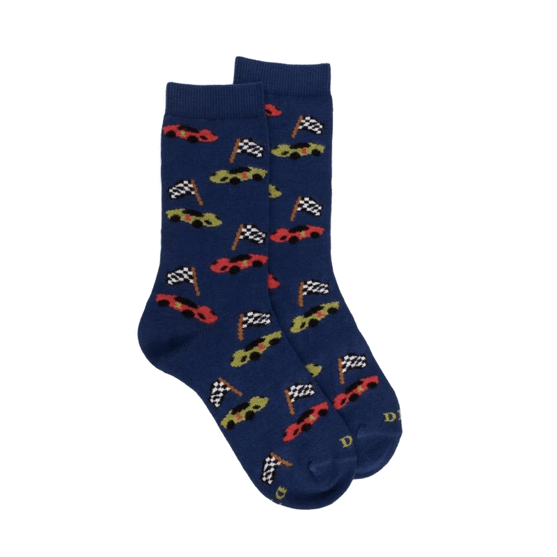 Doré Doré Chaussettes Enfant En Coton à Motifs Voitures De Course - Bleu Voilier