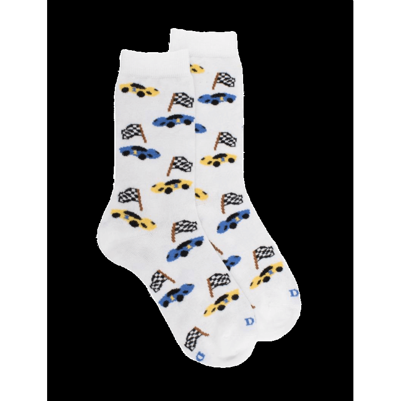 doré doré Chaussettes enfant en coton à motifs voitures de course - Blanc