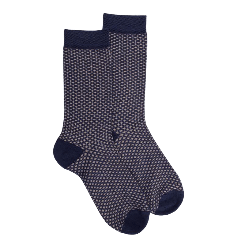 Doré Doré Chaussettes Enfant En Laine à Motif Micro Treillis - Bleu Caban