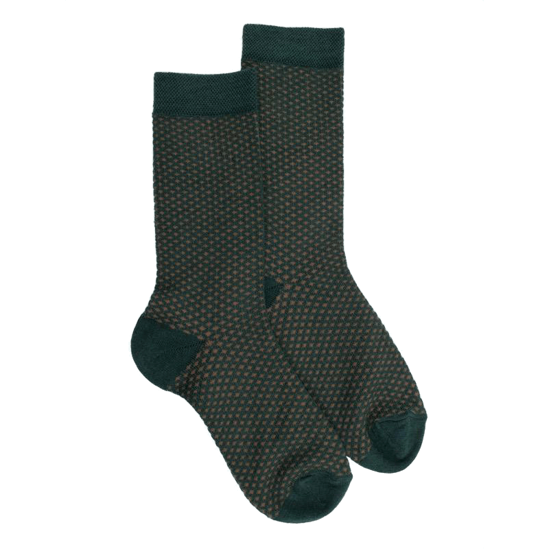 doré doré Chaussettes enfant en laine à motif micro treillis - Gris-vert Fer