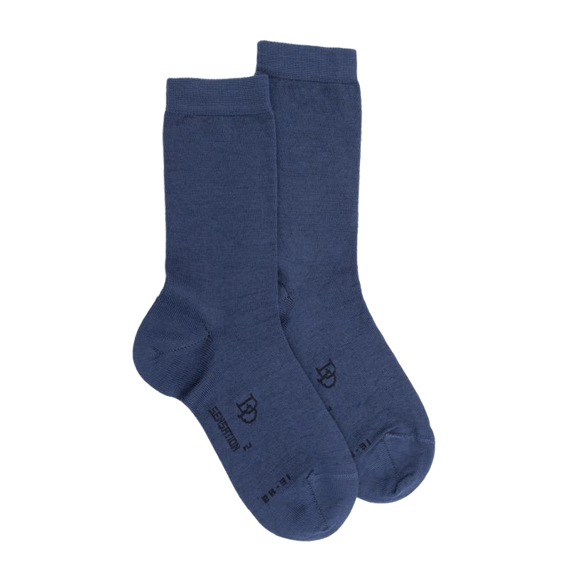 doré doré Chaussettes enfant en laine et coton - Bleu jean foncé
