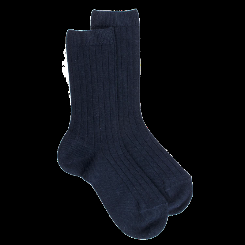 doré doré Chaussettes enfants côtelées en coton doux - Bleu foncé