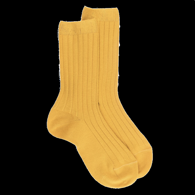 doré doré Chaussettes enfants côtelées en coton doux - Jaune moutarde