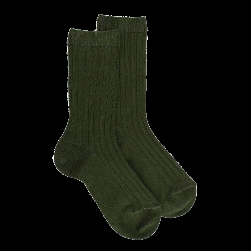 doré doré Chaussettes enfants côtelées en coton doux - Vert sapin