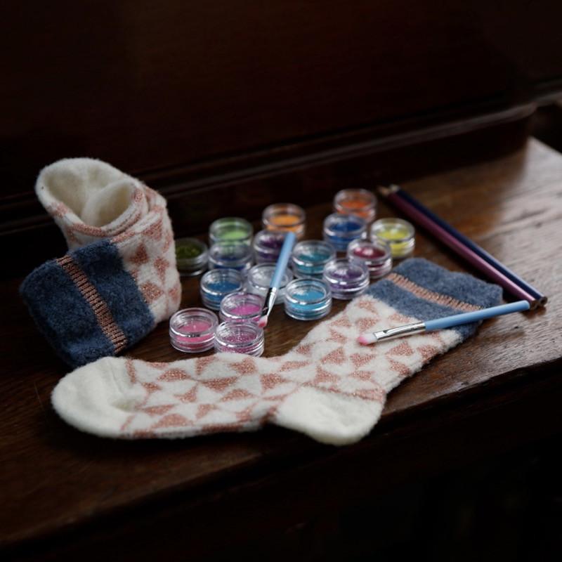Doré Doré Chaussettes Enfants En Laine Polaire Motif Géométrique - Écru