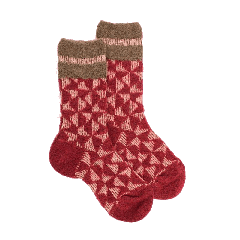 doré doré Chaussettes enfants en laine polaire motif géométrique - Rouge Ponceau
