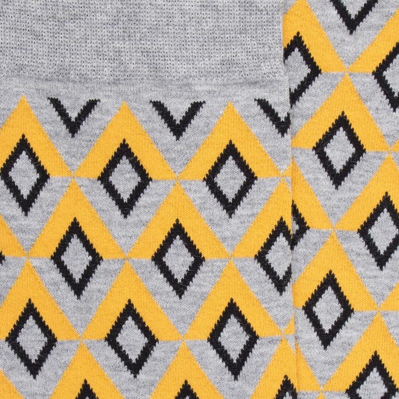 Doré Doré Chaussettes Fantaisie Homme Avec Losanges - Jaune Et Gris