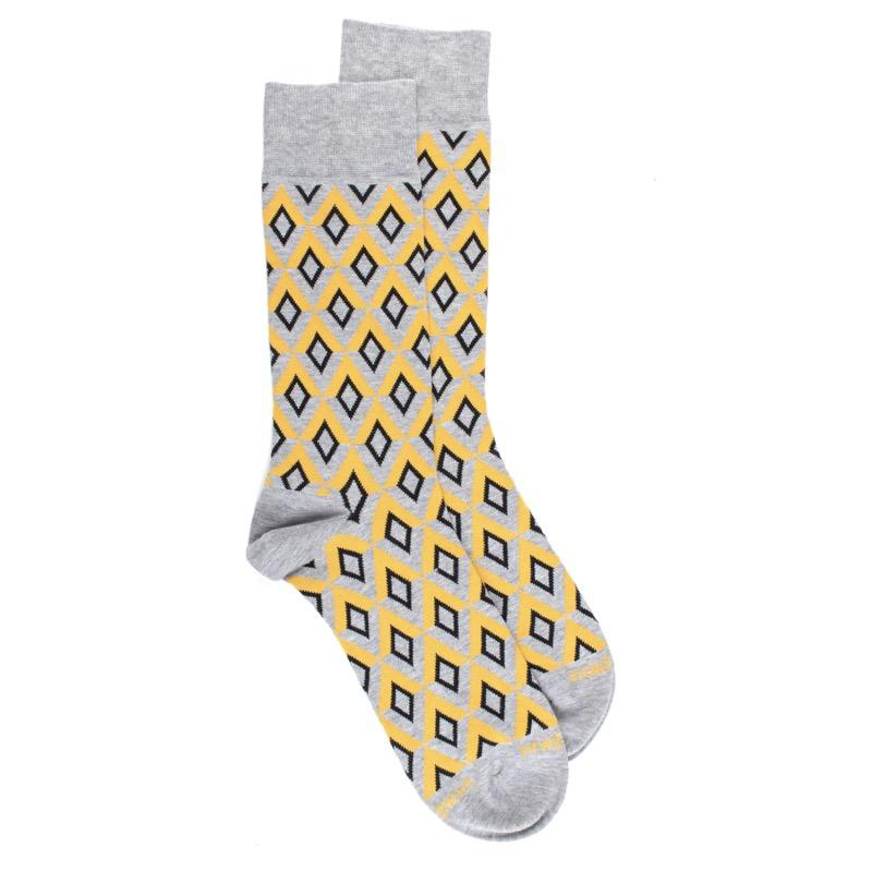 doré doré Chaussettes fantaisie homme avec losanges - Jaune et gris