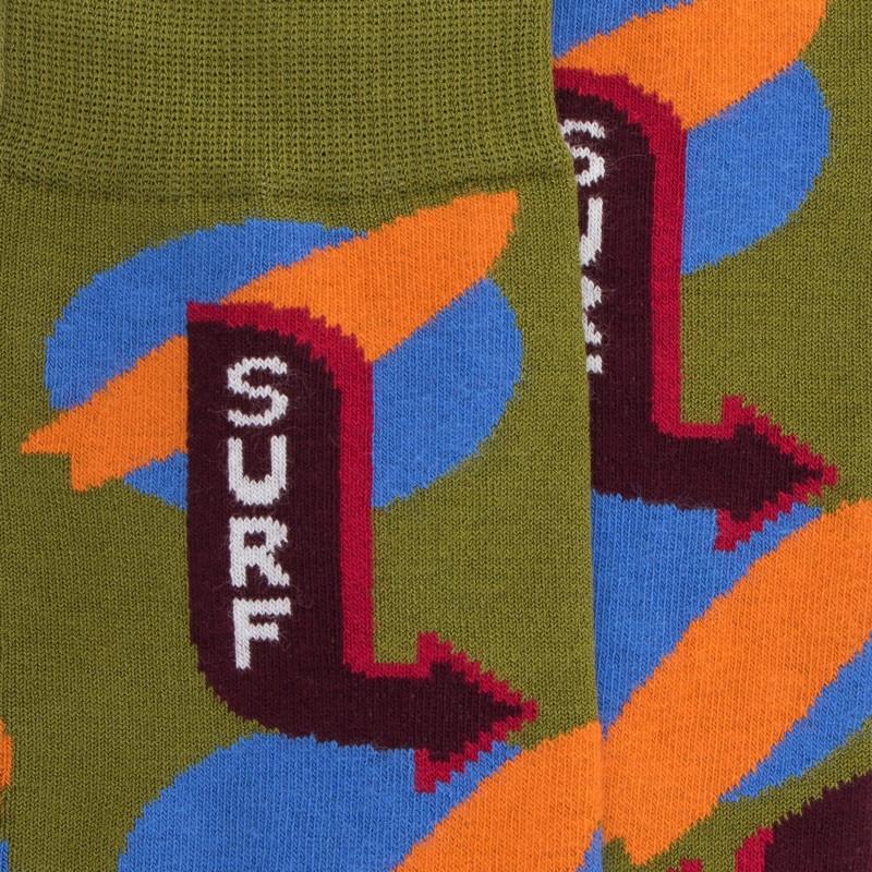 Doré Doré Chaussettes Fantaisie Homme En Fil D'écosse Motif Surf - Vert Olive