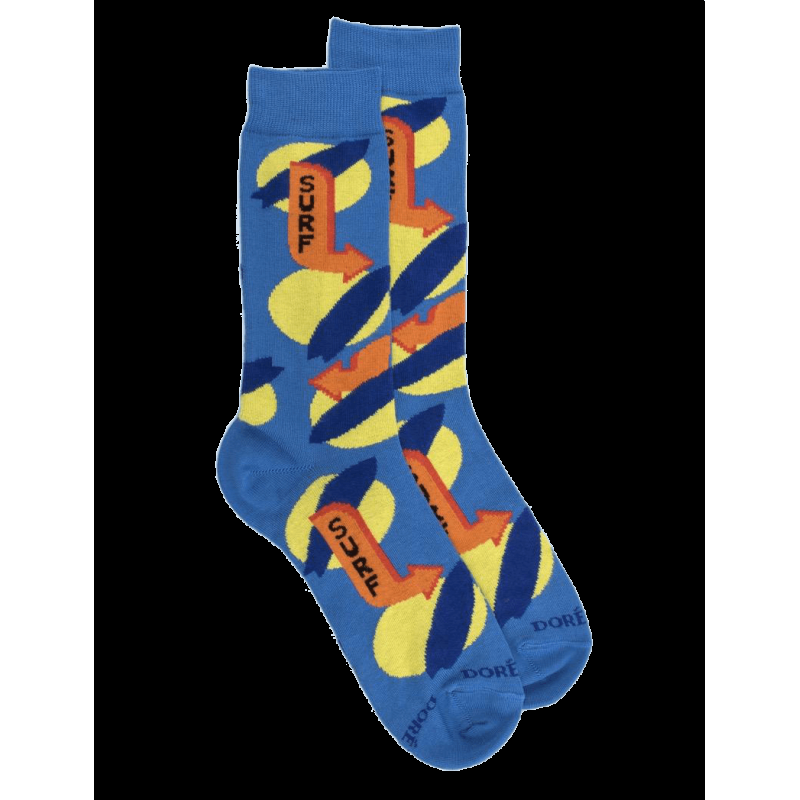 doré doré Chaussettes fantaisie homme en fil d'écosse motif Surf - Bleu bassin