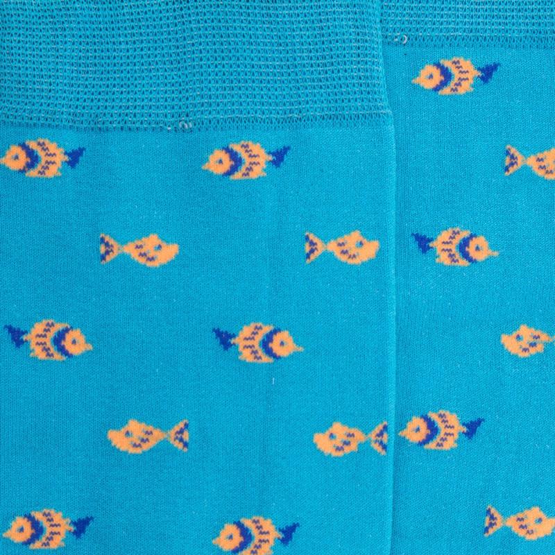 Doré Doré Chaussettes Fantaisie Homme En Fil D'écosse Motif Poissons - Bleu Ciel