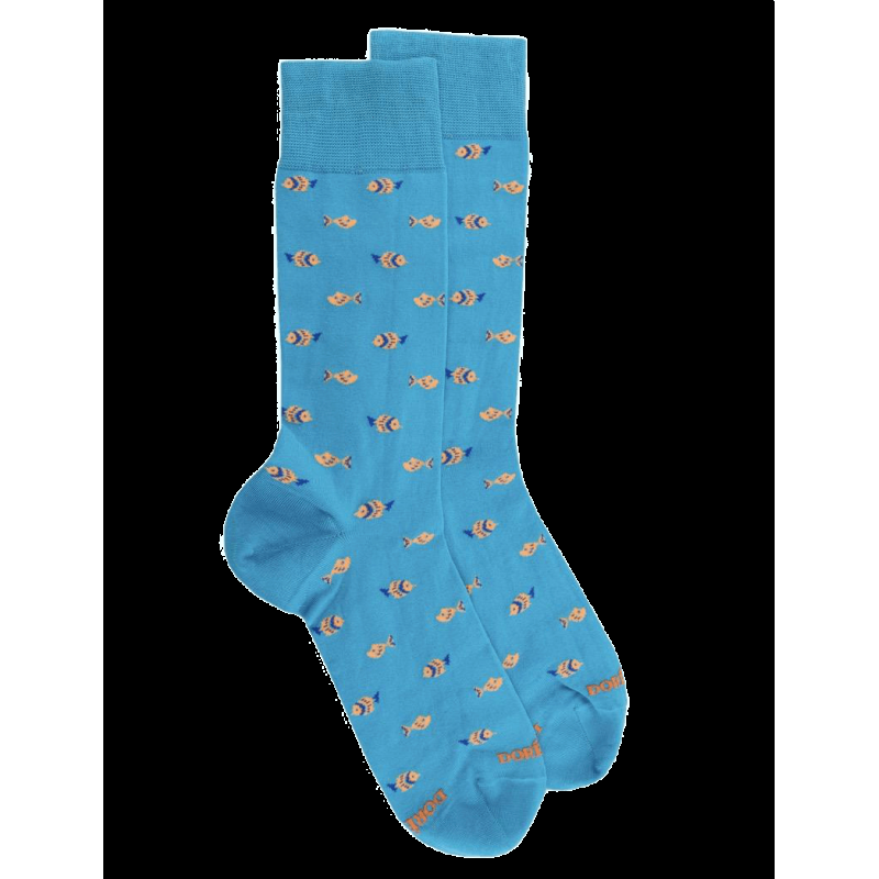doré doré Chaussettes fantaisie homme en fil d'écosse motif poissons - Bleu ciel