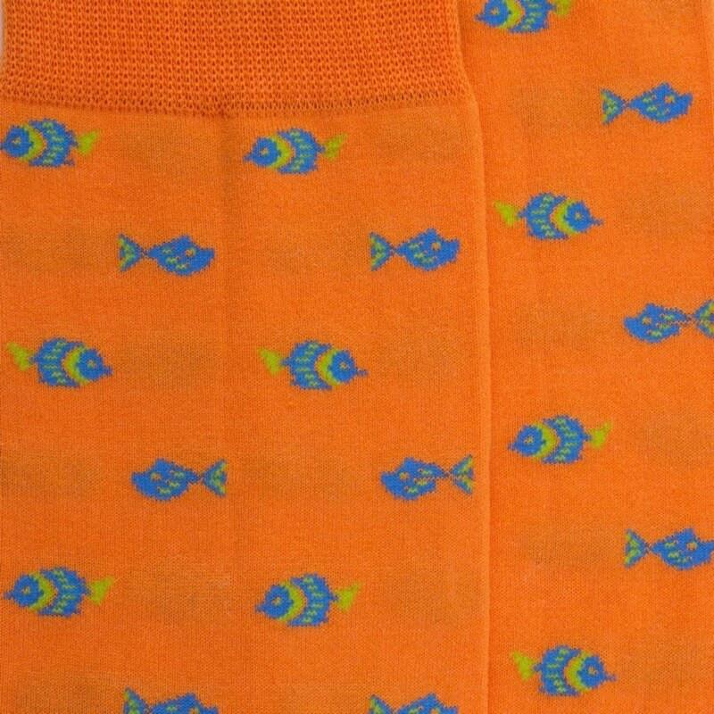 Doré Doré Chaussettes Fantaisie Homme En Fil D'écosse Motif Poissons - Orange
