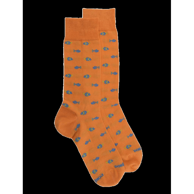 doré doré Chaussettes fantaisie homme en fil d'écosse motif poissons - Orange