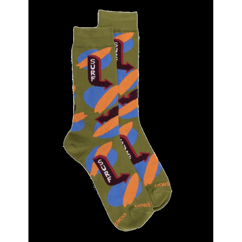 doré doré Chaussettes fantaisie homme en fil d'écosse motif Surf - Vert olive