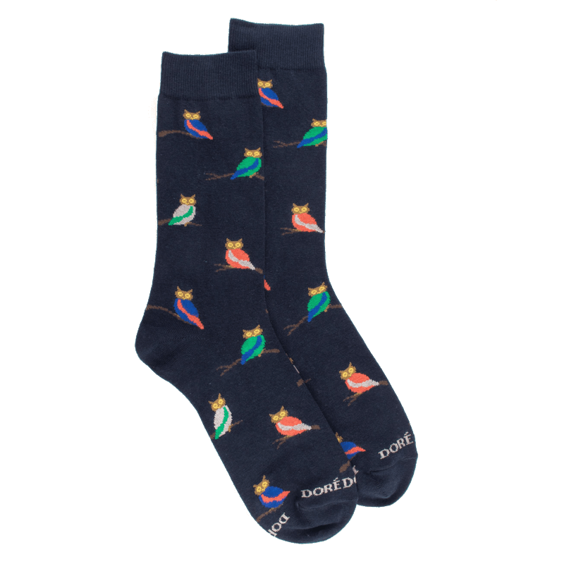 doré doré Chaussettes fantaisie homme motifs hibou - Marine